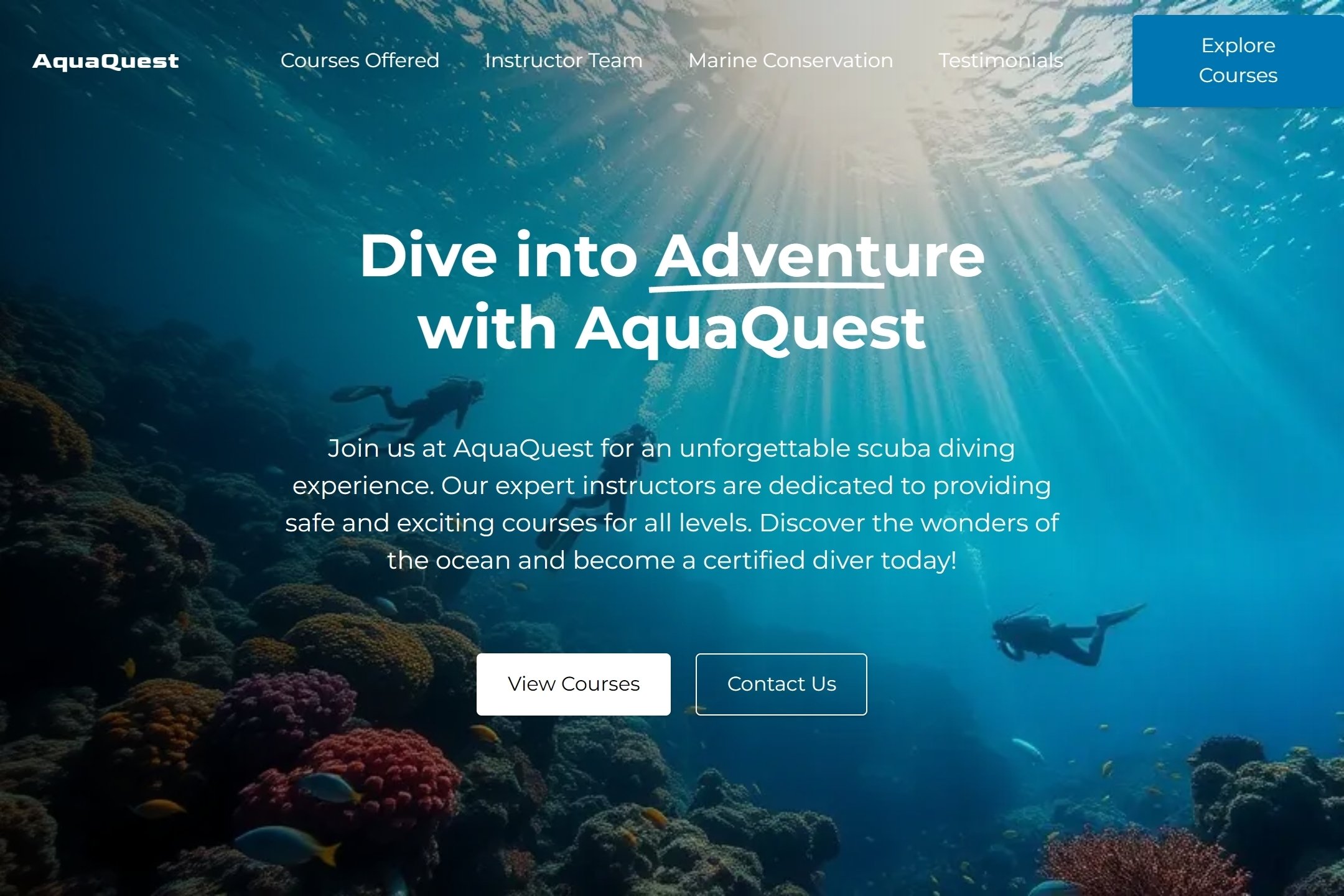 Scuba diving course website template
