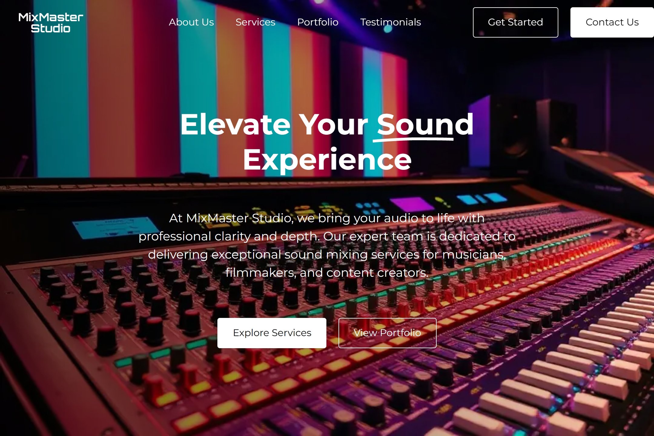 Sound mixing portfolio website template