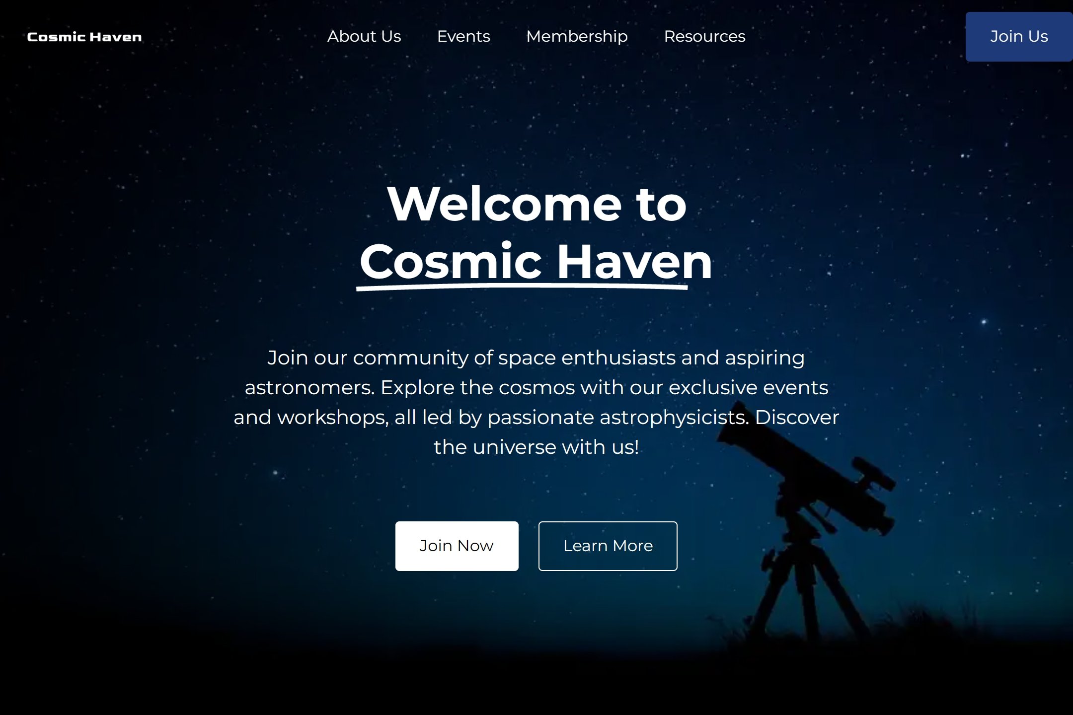 Space club website template