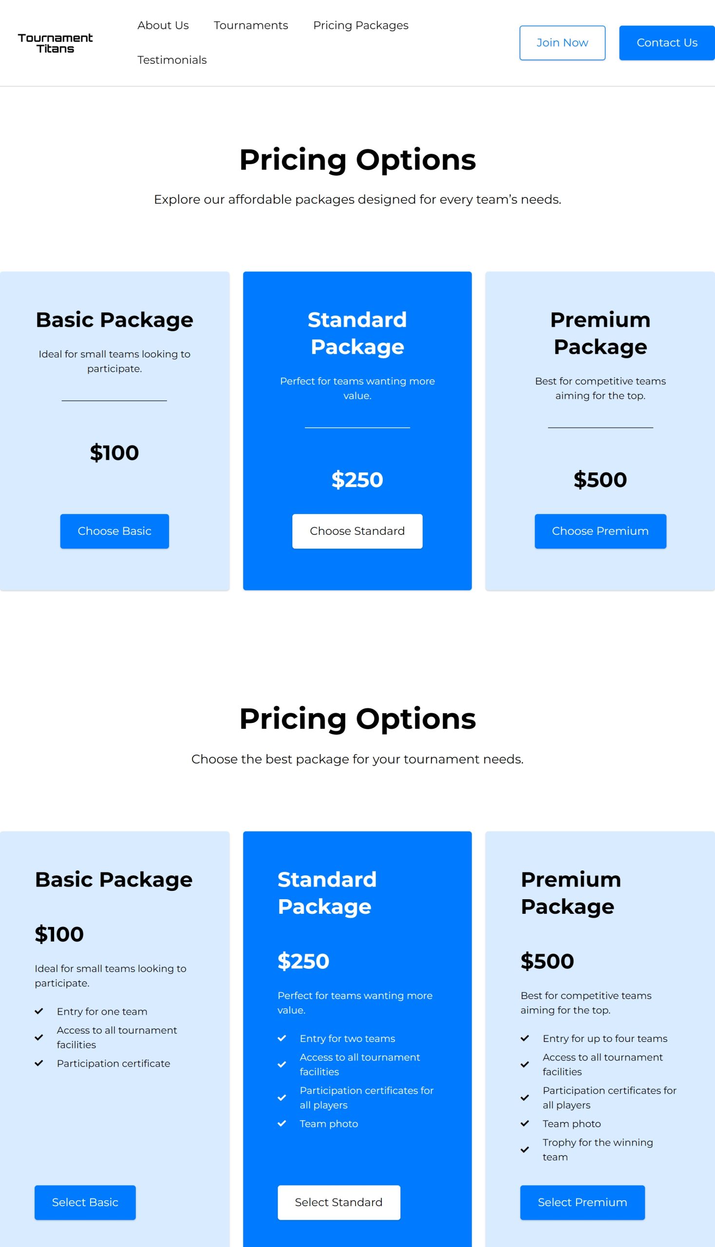 Pricing Packages
