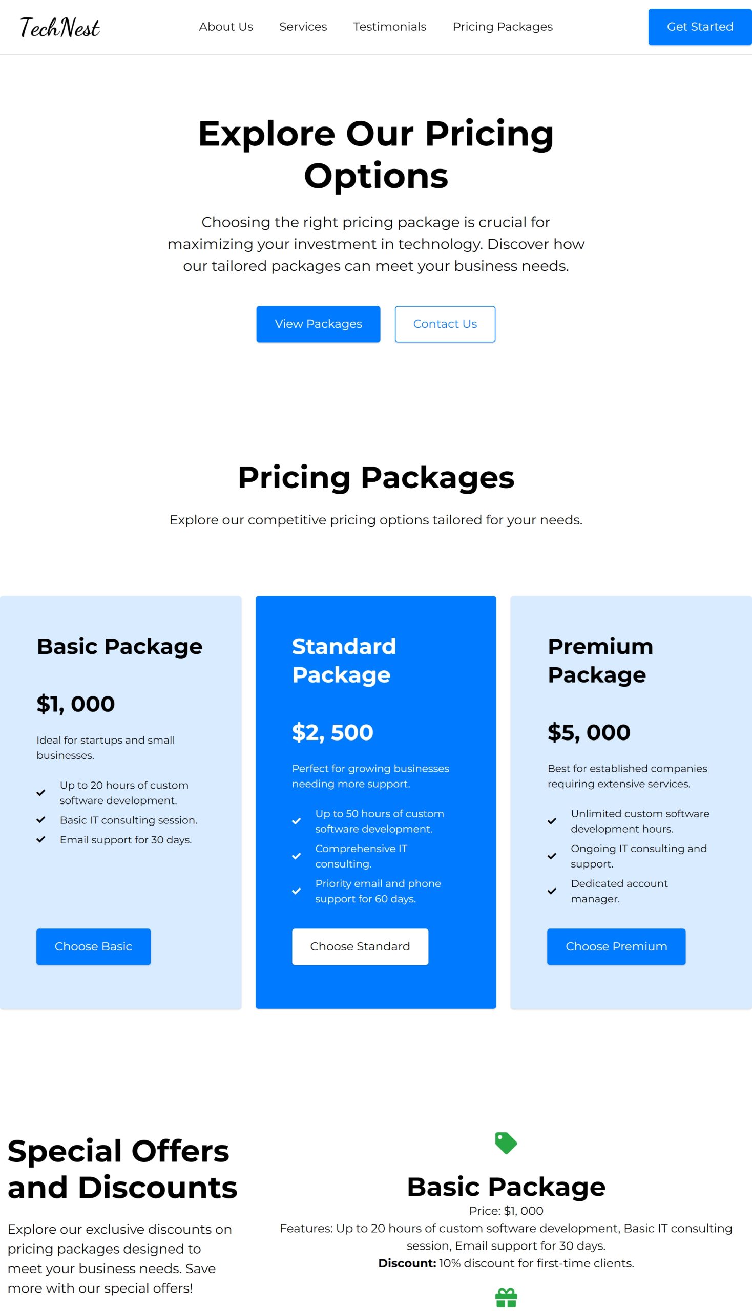Pricing Packages
