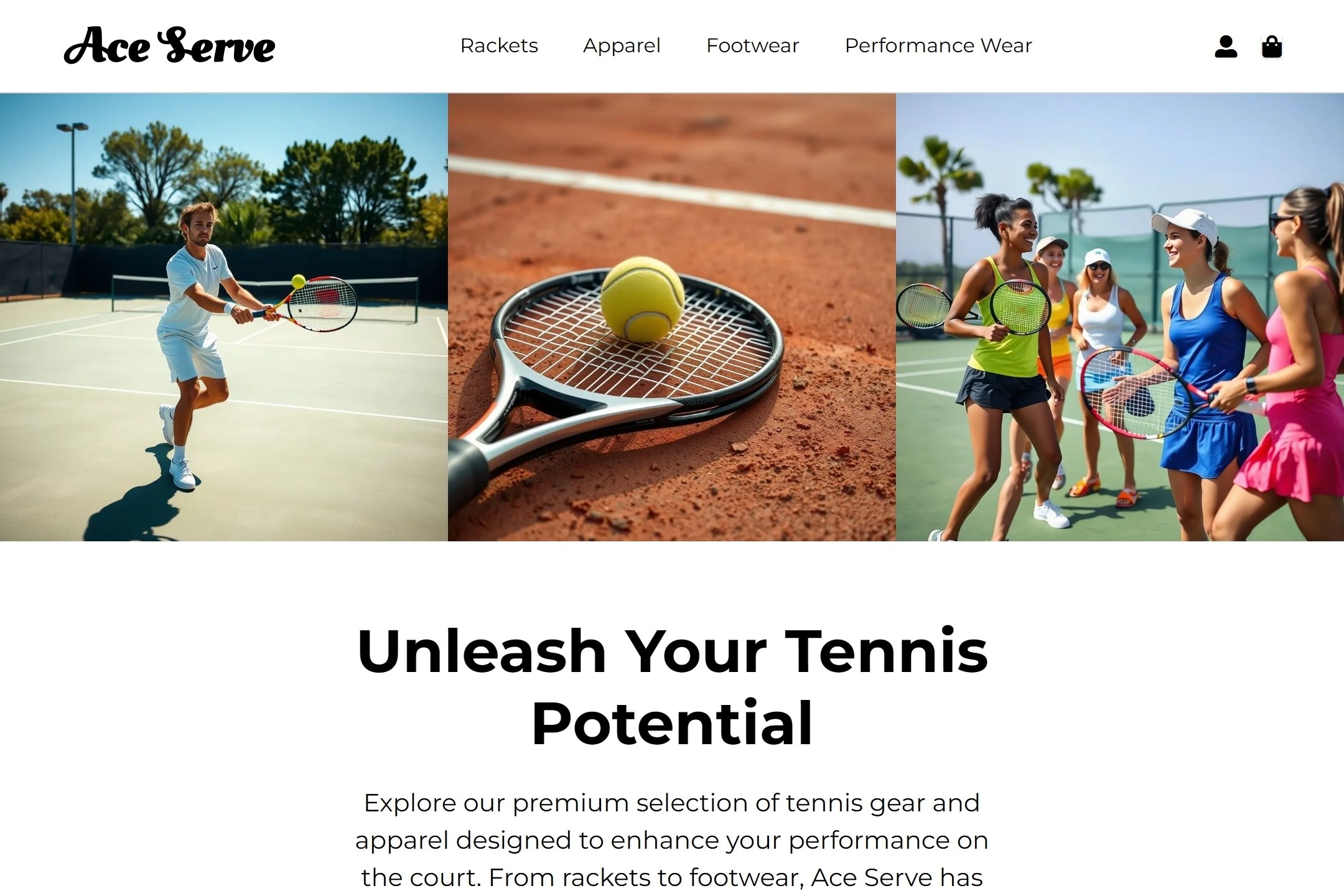 Tennis store website template