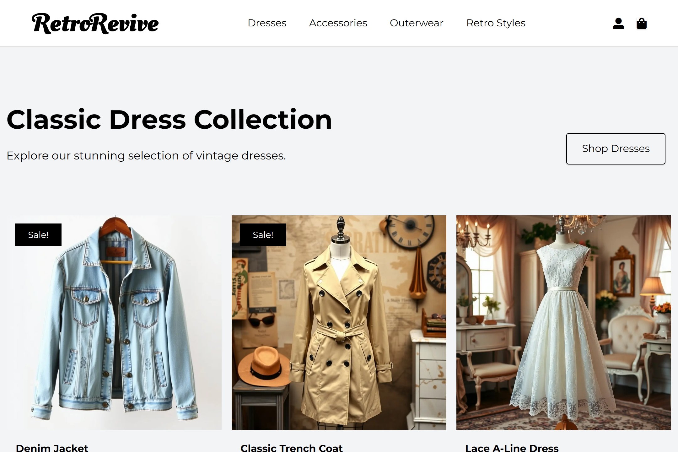 Vintage clothing store website template