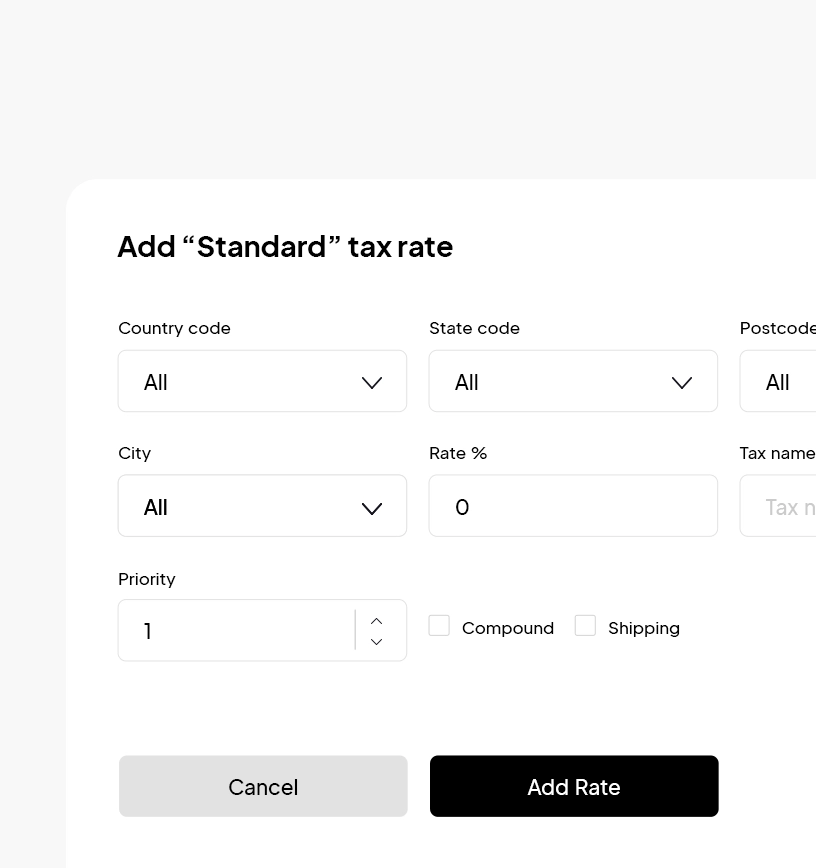Shipping and tax rules.
