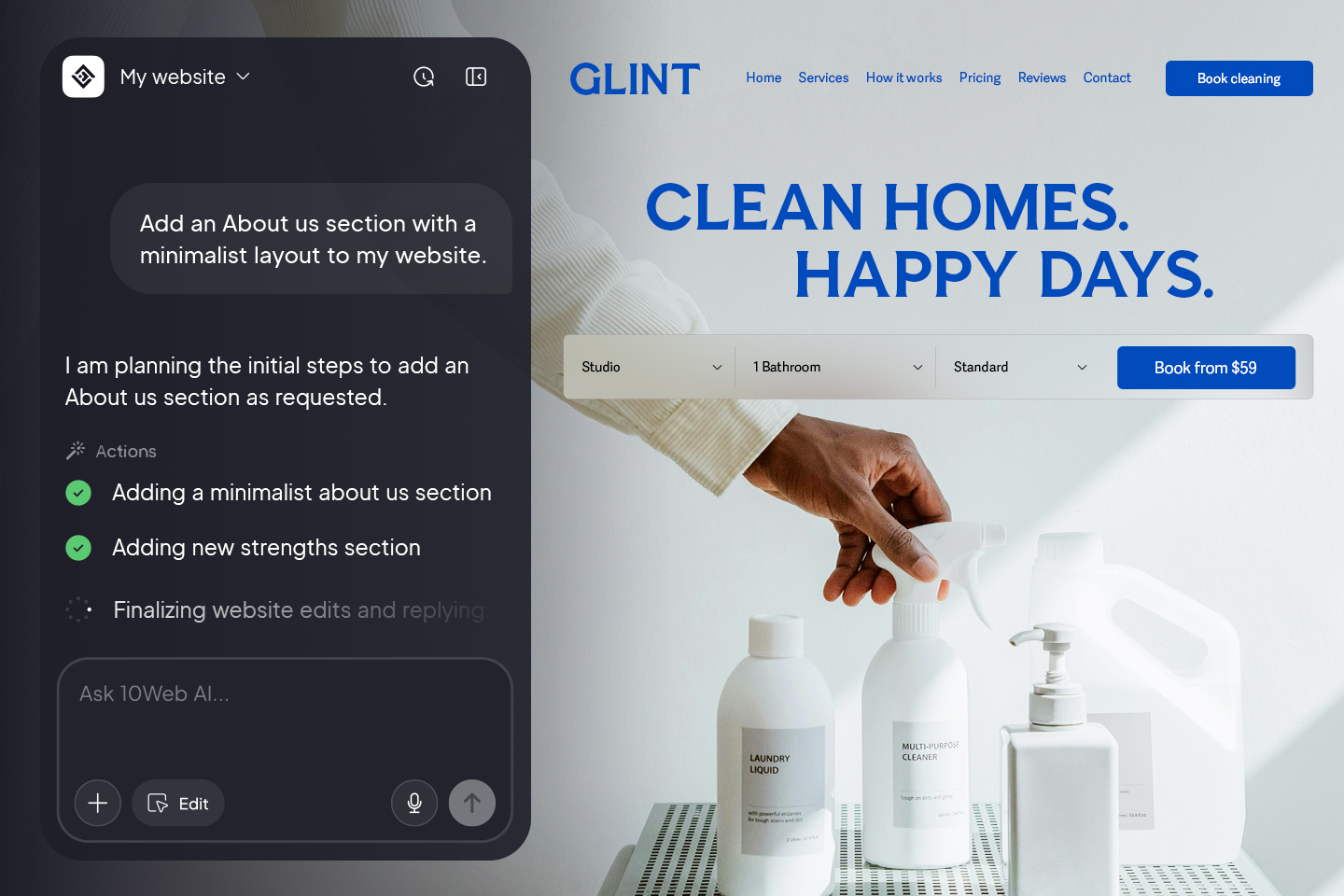 Cleaning business website builder hero image