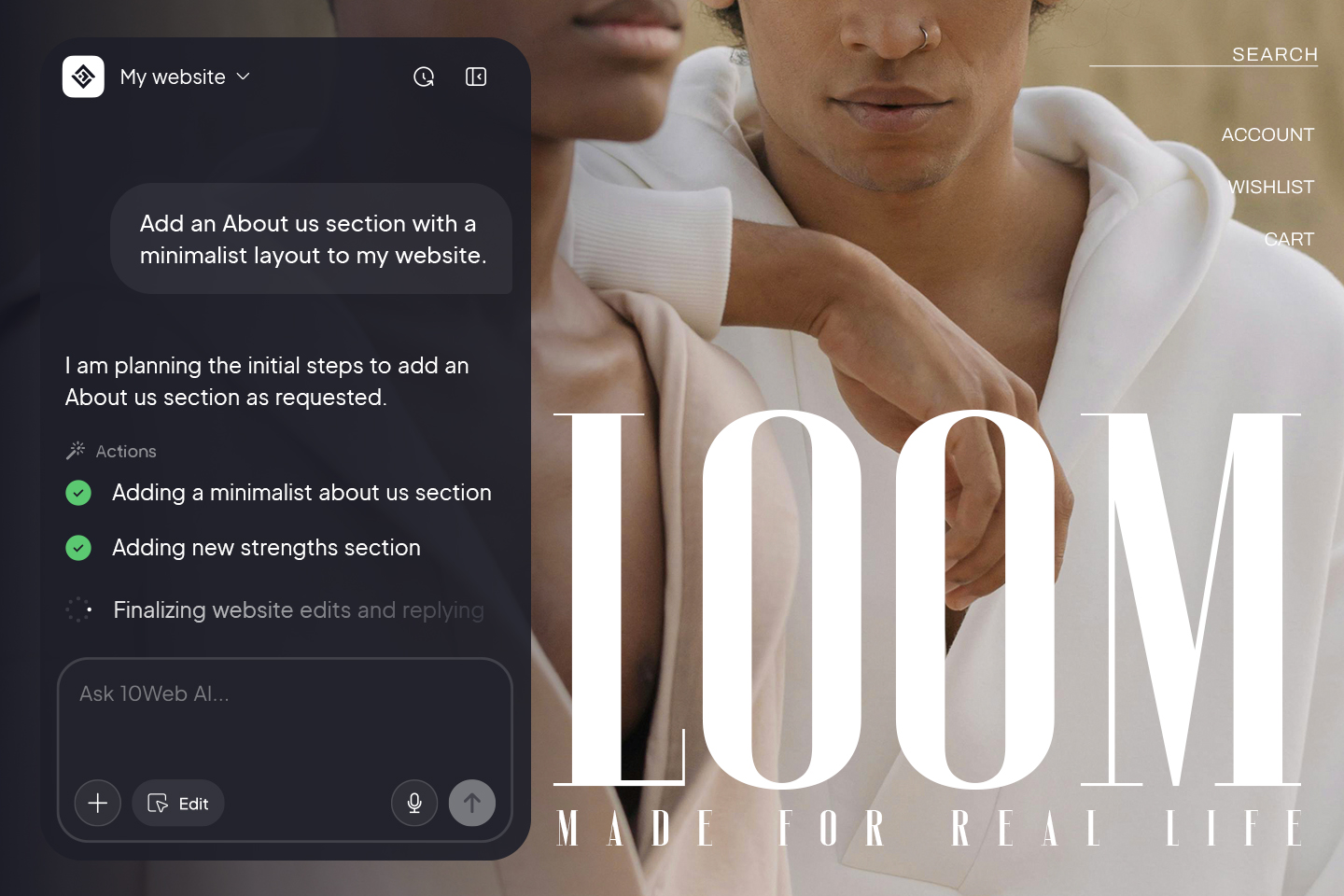Clothing website builder hero image