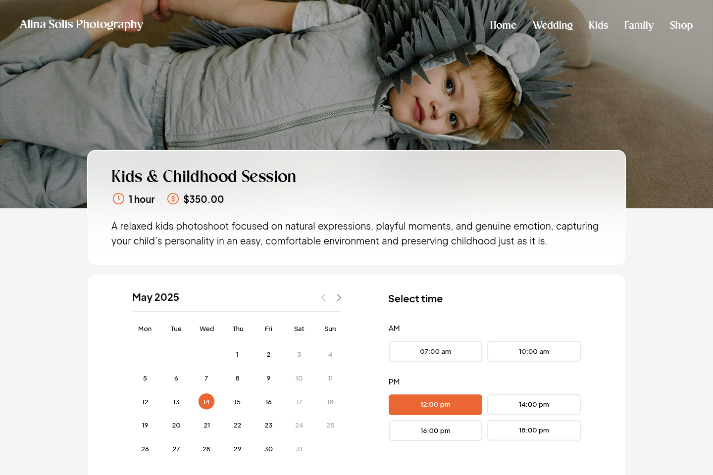 Book photo sessions instantly