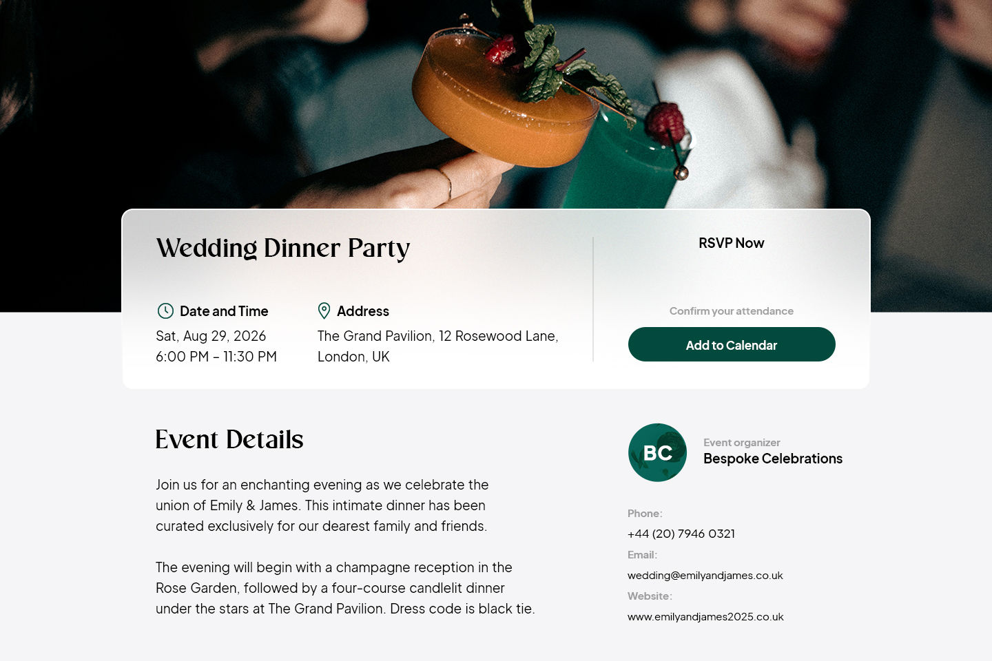 Present your event details with clear layouts