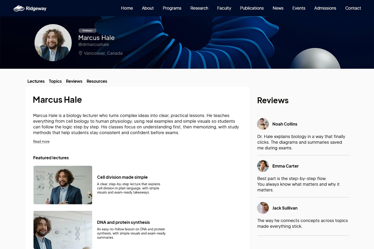 Instructor profiles and reviews