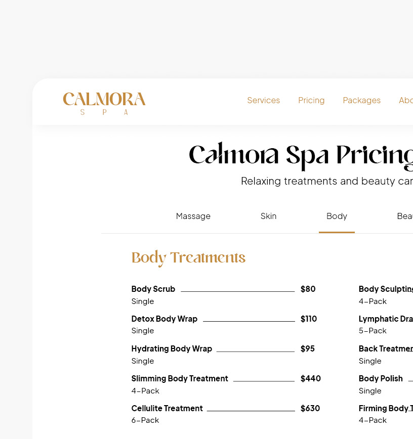 Service menus and pricing.