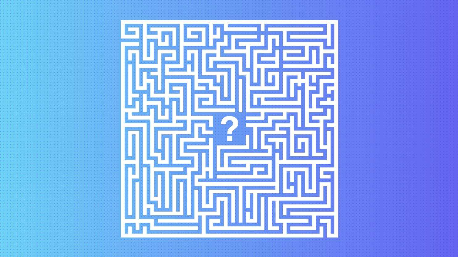 a maze with a question mark at the center of it