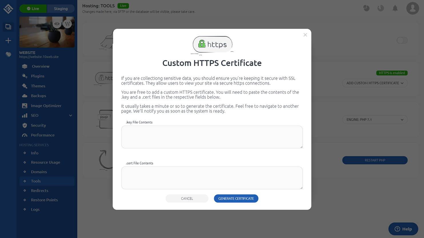 Add custom certificate