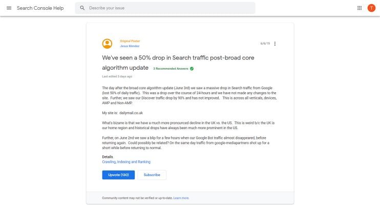 DailyMail Google June 2019 broad core update - Webmasters Support Forum