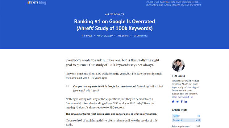 ahrefs blog #1 on Google is overrated
