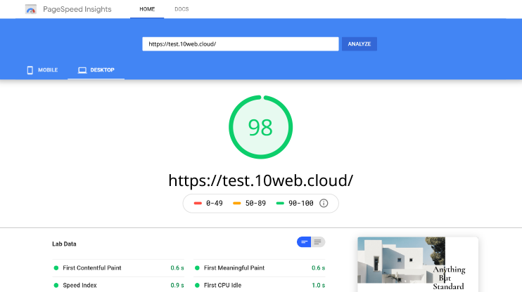 10Web Google PageSpeed Score 95+