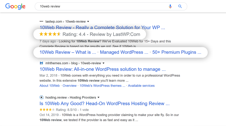 10Web Review Rich Snippet