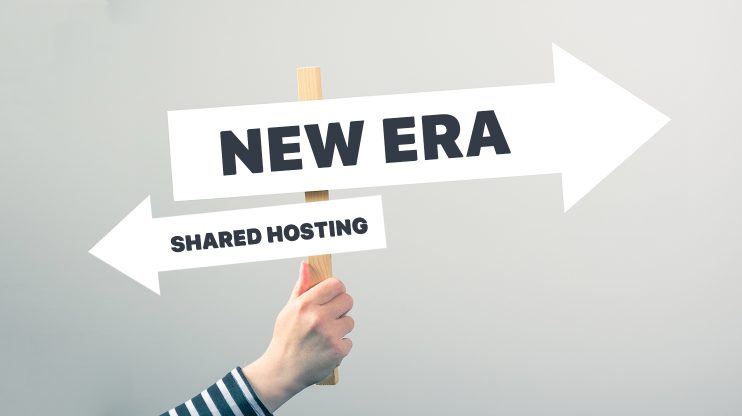 1 arrow looking forward titled 'new era', the other one backwards titled 'shared hosting'
