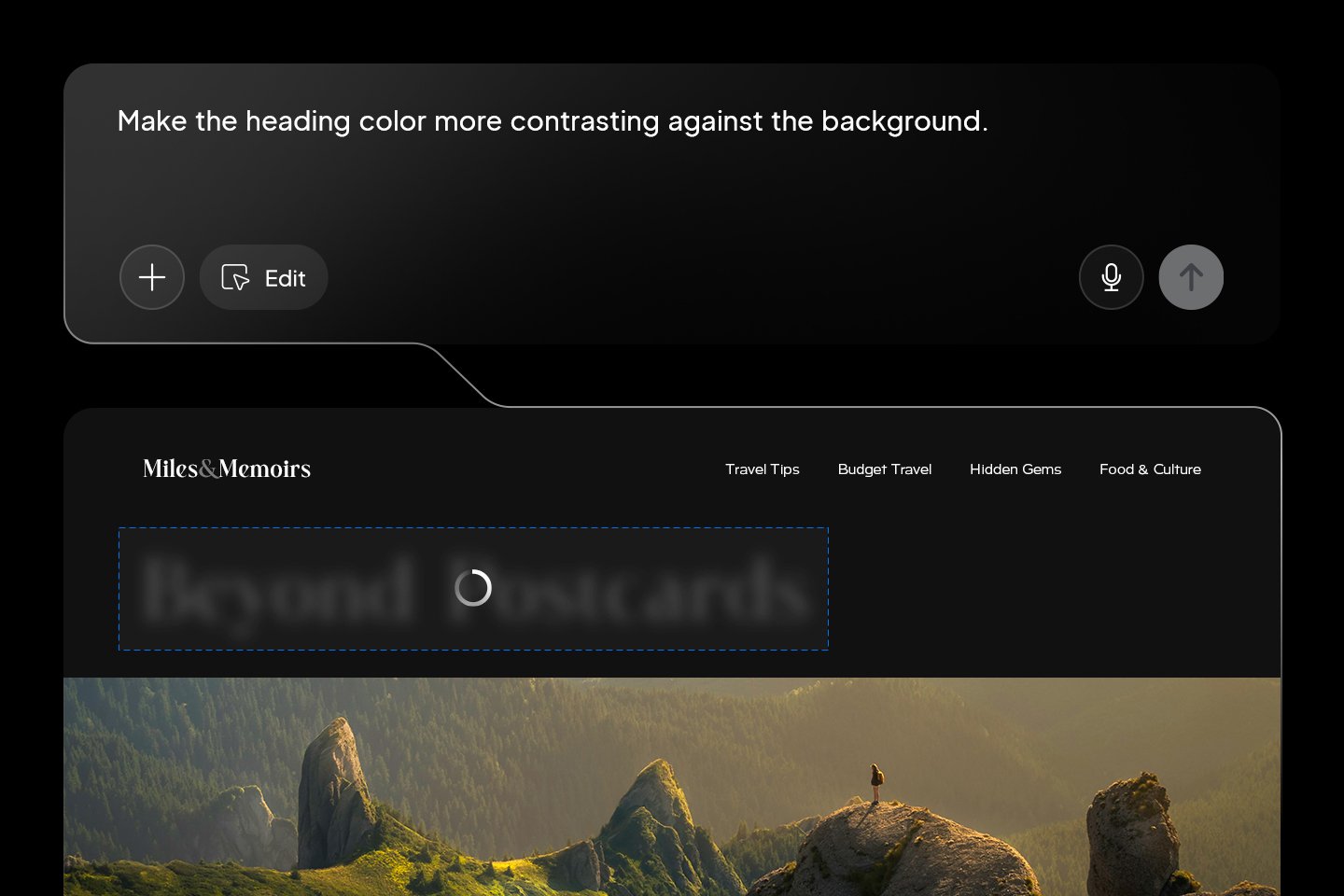 AI Co-Pilot interface assisting in website customization.