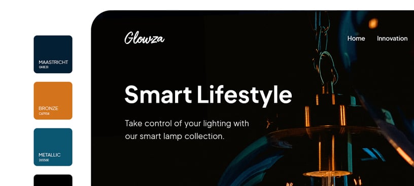 Image of a website customization, showcasing color palette options and editable text.