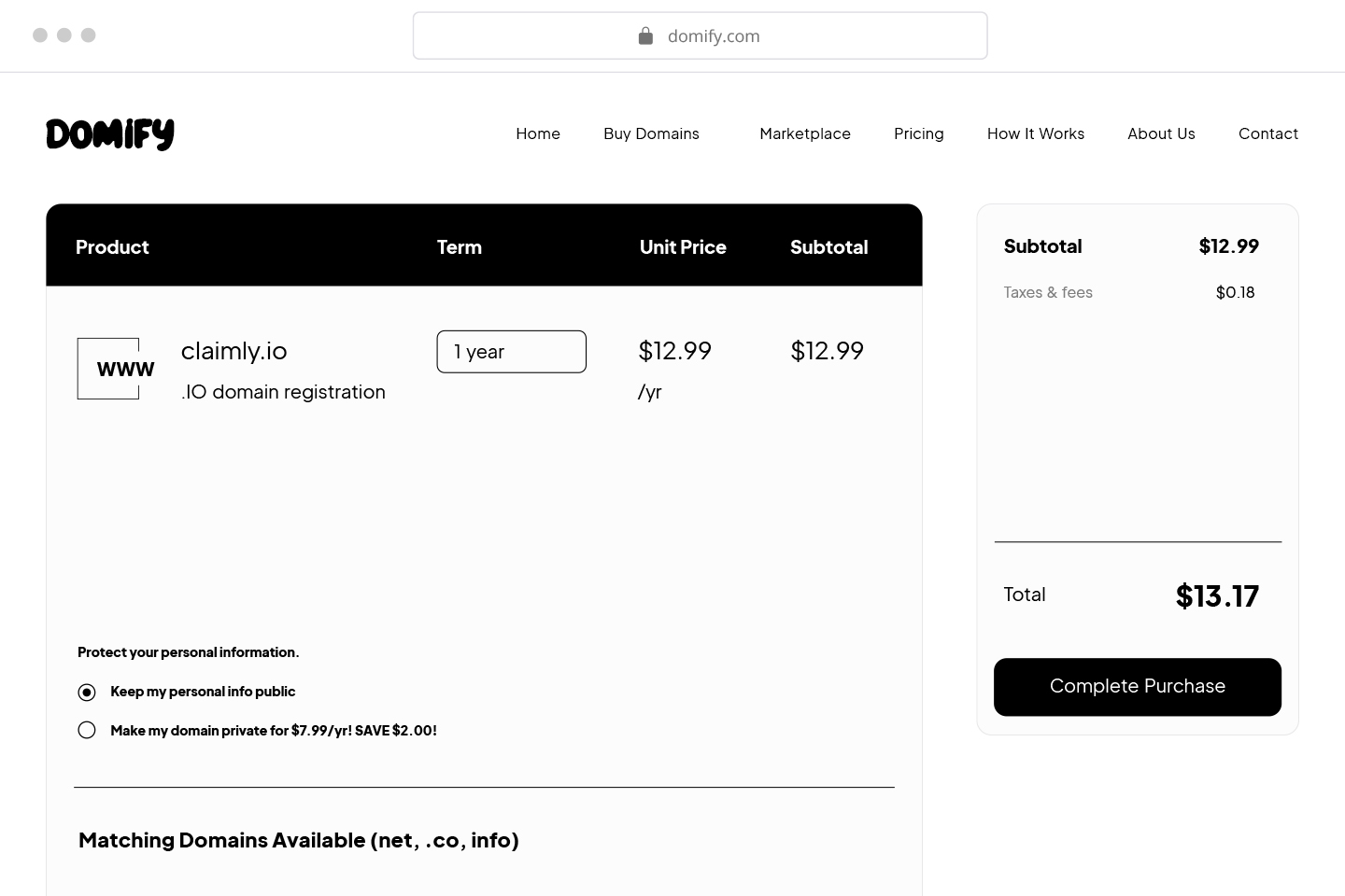 Step 1: User buys a domain