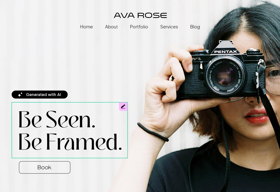 Banner image of photography website for a pricing section.