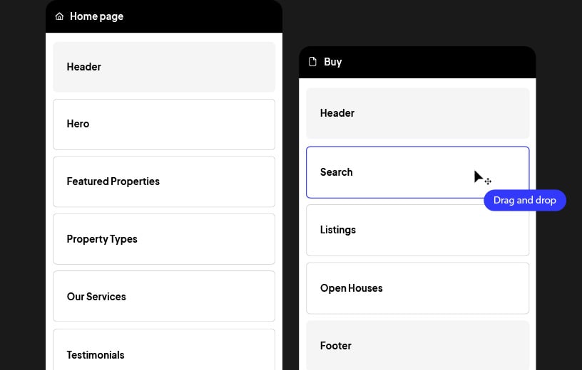 Image of real estate website layout structure.