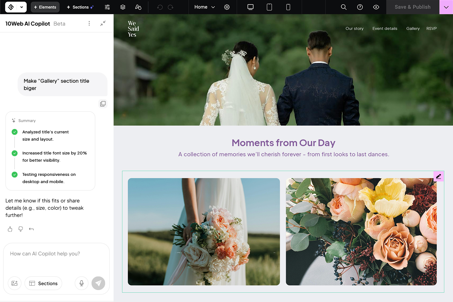 Interface showing website editor.