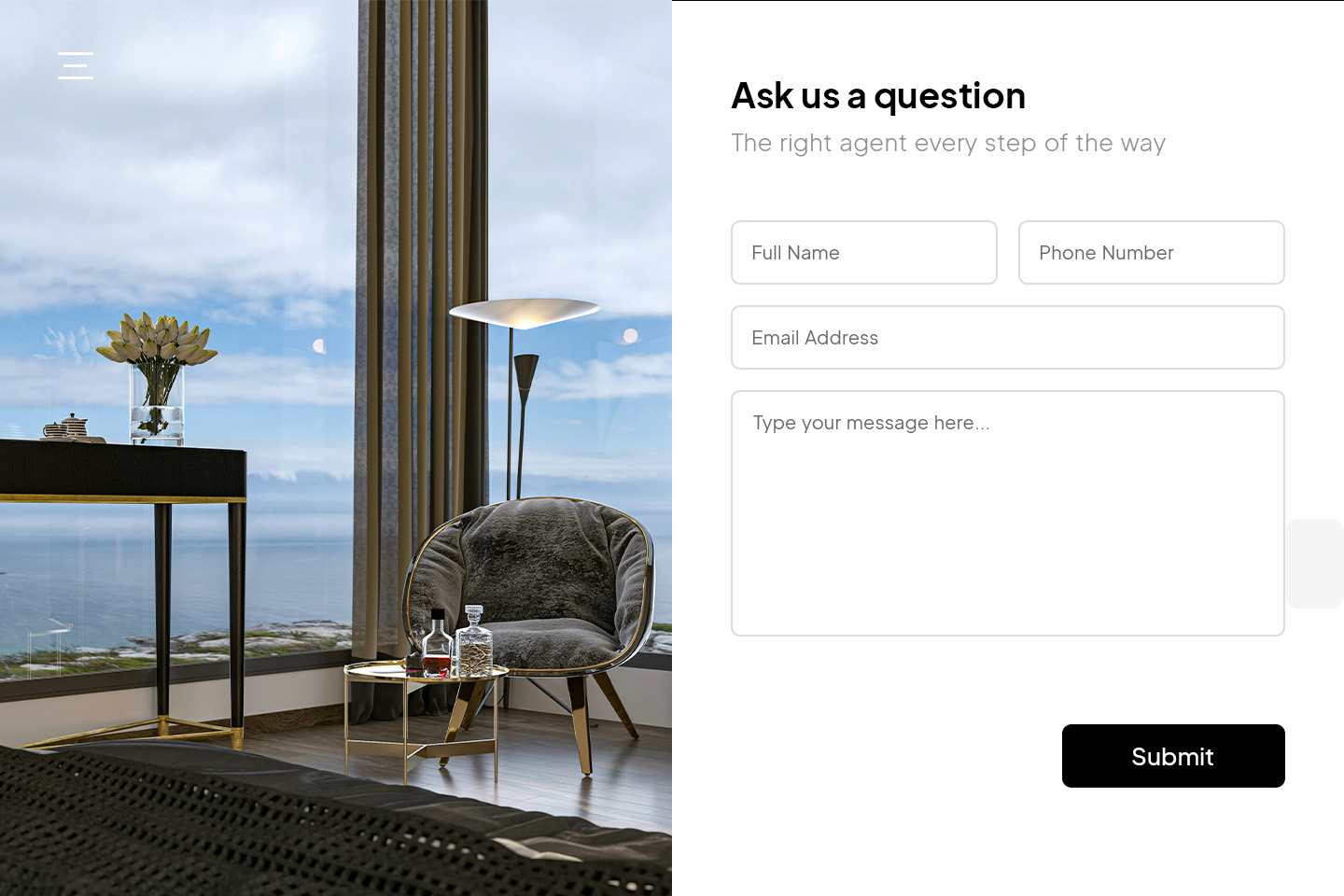 Image showcasing a real estate website with contact form.