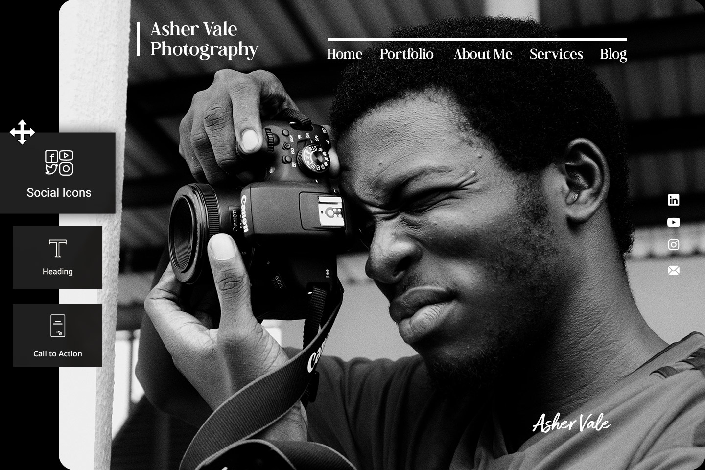 Header image of photography website.