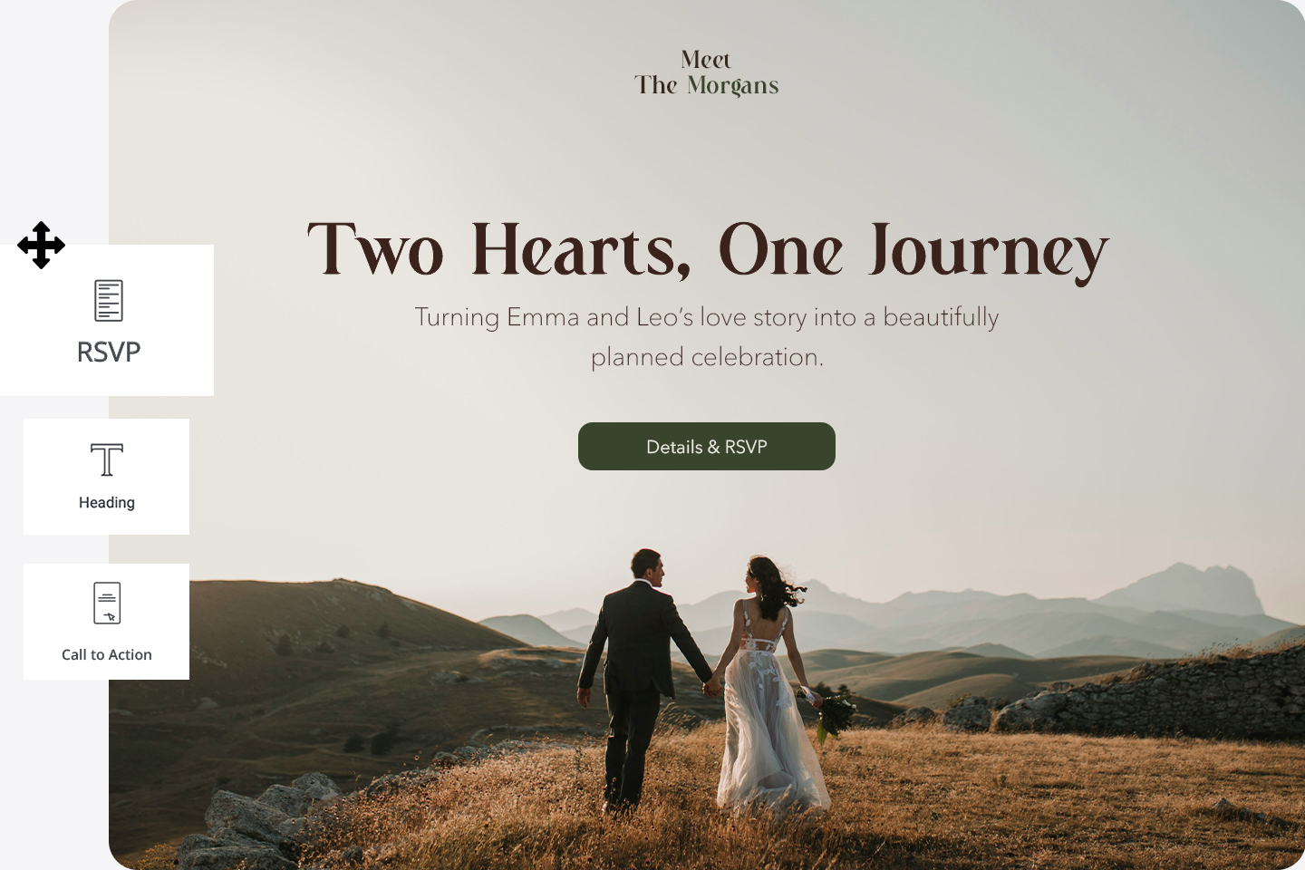 Hero section image of wedding website.
