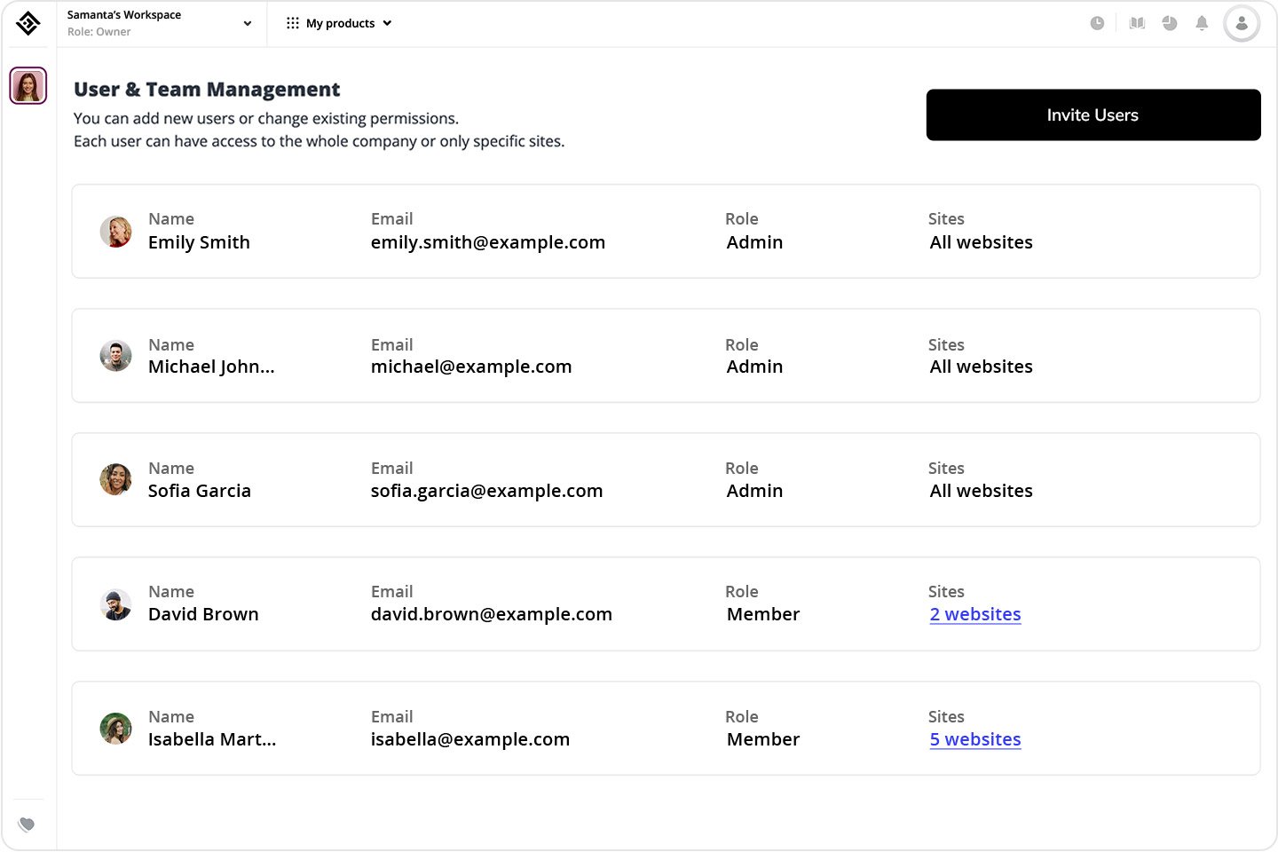 User access management for teams