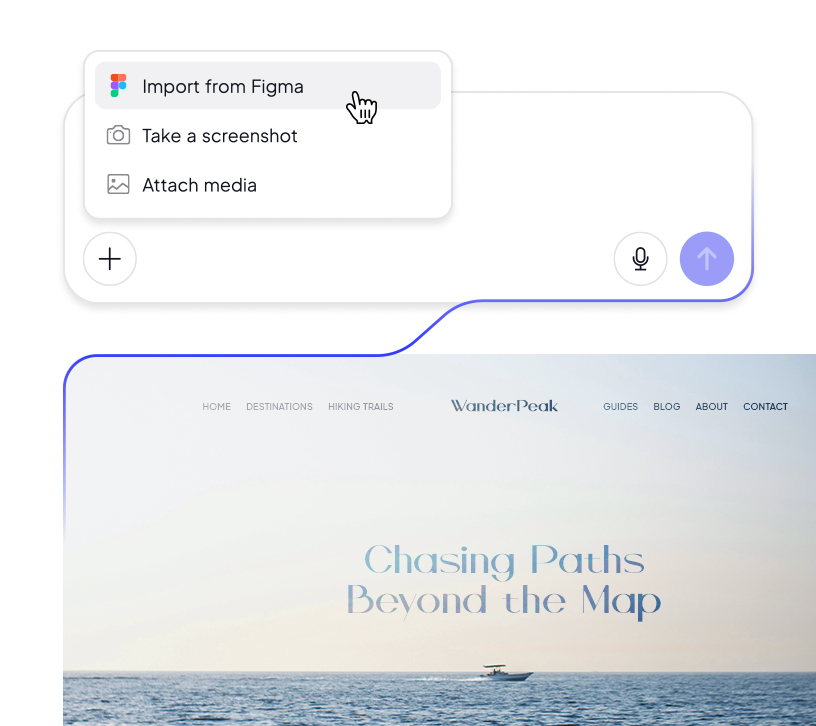 Figma to live website import interface.