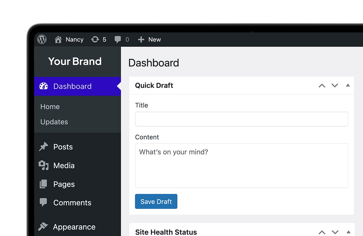 White-labeled  WordPress admin.